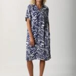 MİLANO ZEBRA DESEN YARI PATLI ELBİSE - SAKS