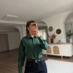 MİNİ KARELİ TEK CEP ETEĞİ PÜSKÜL PAMUK GÖMLEK - YEŞİL LACİVERT