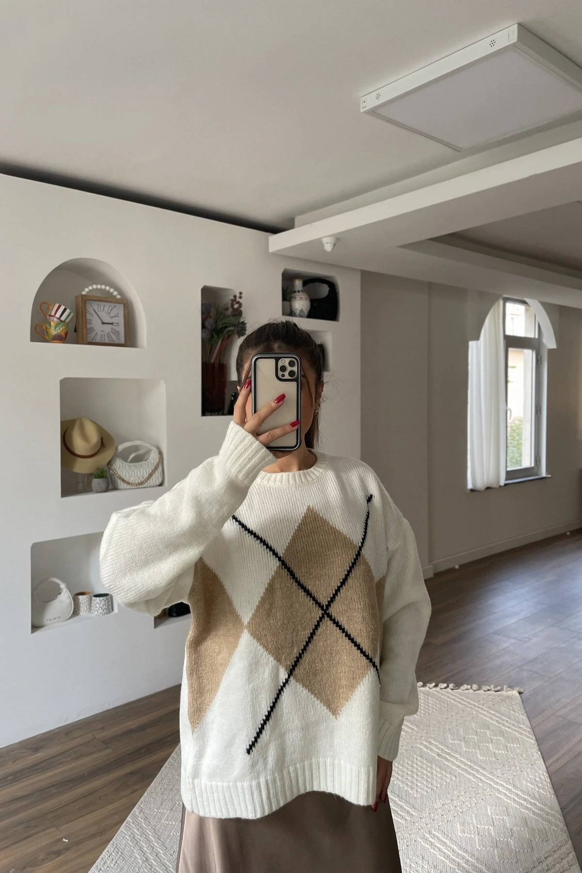 MNG BAKLAVA DESEN SALAŞ KAZAK - KREM BEJ - Görsel 1