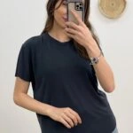 MODAL BİSİKLET YAKA ETEĞİ KESİK TİŞÖRT - FÜME