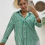 MODAL ÇİZGİLİ GÖMLEK - YEŞİL-BEYAZ