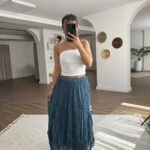 MODAL KARIŞIM KIRIŞIK BEL LASTİK ASTARLI ETEK - PETROL