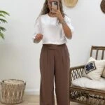 MODAL KUMAŞ CEPLİ PALAZZO PANTOLON - KAKAO