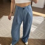 MODAL TENSEL PİLELİ PALAZZO PANTOLON - MAVİ