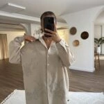 NAKIŞ İŞLEME SALAŞ GÖMLEK - AÇIK BEJ