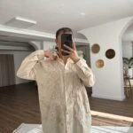 NAKIŞ PUL İŞLEME PAMUK SALAŞ GÖMLEK - AÇIK BEJ