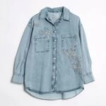 NAKIŞ VE TAŞ İŞLEME ÇİFT CEP JEAN GÖMLEK - MAVİ