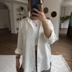 NM25S101601 DOKU ÇİZGİ SALAŞ PAMUK GÖMLEK - BEYAZ