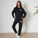 NY YAZI BİSİKLET YAKA CEPLİ BİLEK LASTİK EŞOFMAN TAKIM - SİYAH