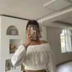 OMUZ AÇIK DÜĞMELİ BEL LASTİK PAMUK VİSKON BLUZ - EKRU