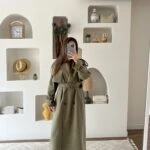 OMUZ APOLET KEMERLİ KOL BRİT UZUN SÜET TRENÇ - HAKİ