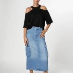 OMUZ PENCERE CROP TİŞÖRT - SİYAH