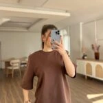 OMUZ VATKA DÜZ ÖRME PAMUK SALAŞ TİŞÖRT - KAHVE