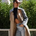 OMUZ VE KOL JEAN DETAY KUŞAKLI MİDİ BOY TRENÇ - BEJ