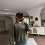 OMUZ VE ÖN DİKME TAŞ MODAL SWEAT - YEŞİL