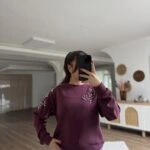 OMUZ VE ÖN DİKME TAŞ MODAL SWEAT - BORDO