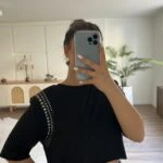 OMUZ ZIMBA VATKALI CROP PAMUK TİŞÖRT - SİYAH