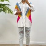 ÖN 3 RENKLİ ARKA OVAL GÖMLEK - BEYAZ