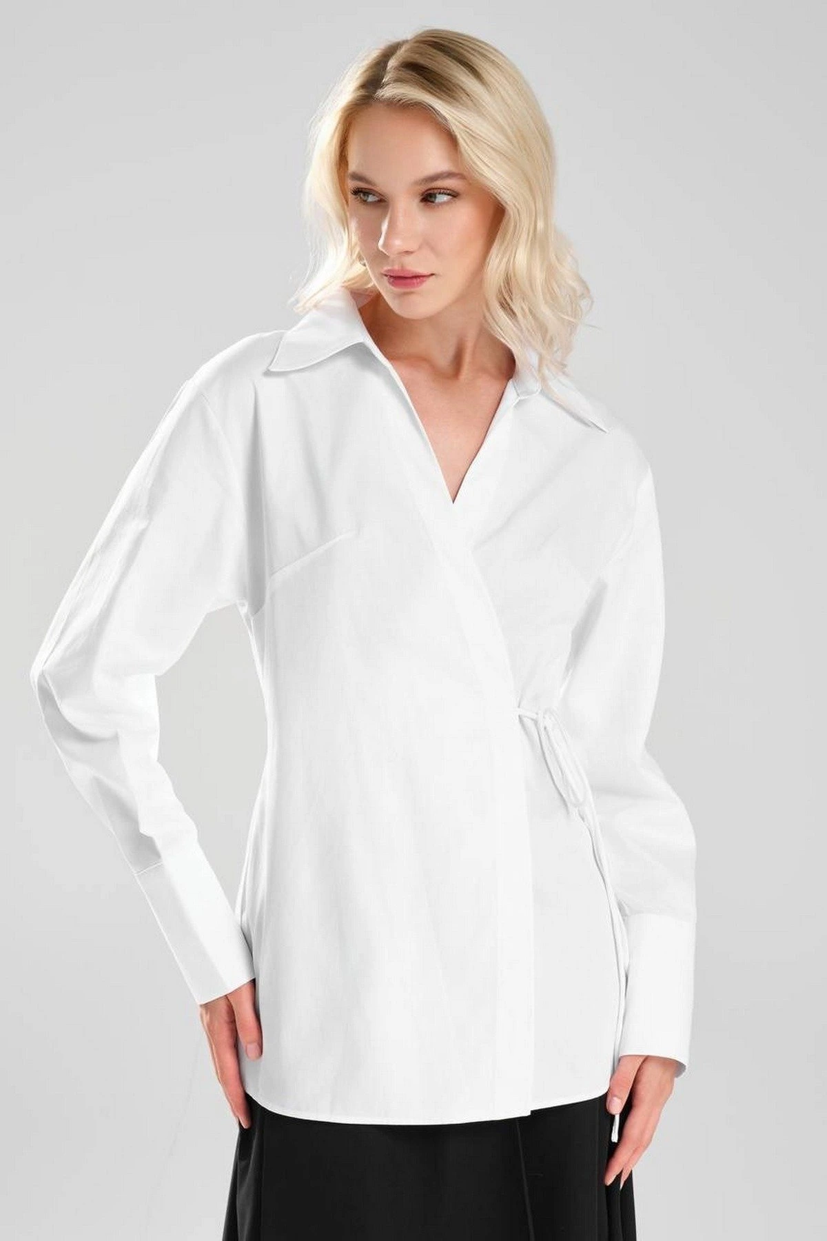 ÖN ANVELOP KOL MANŞET PAMUK GÖMLEK - BEYAZ - Görsel 1