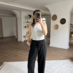 ÖN ARKA DİKİŞ BEL LASTİK  BALON MODEL VİSKON RAHAT PANTOLON - SİYAH