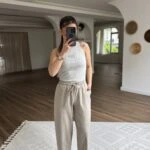 ÖN ARKA DİKİŞ BEL LASTİK  BALON MODEL VİSKON RAHAT PANTOLON - TAŞ