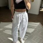 ÖN ARKA DİKİŞ DETAY ARKA YAN CEPLİ HAVUÇ HAM KETEN PANTOLON - BEYAZ