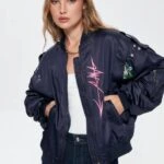 ÖN ARKA RENKLİ NAKIŞ KOL BÜZGÜ MONT - LACİVERT