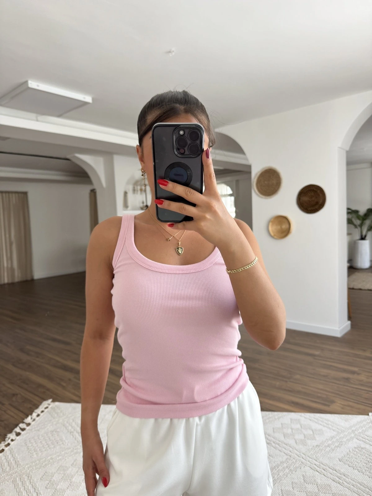 ÖN ARKA U FİTİLLİ PAMUK LİKRALI ATLET - PEMBE - Görsel 1