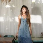 ÖN ARKA V MAXİ BOY KOT ELBİSE - MAVİ