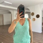 ÖN ARKA V YAKA MERSERİZE TRİKO VİSKON PAMUK ATLET - MİNT YEŞİLİ