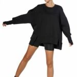 ÖN ASİMETRİ YIRTMAÇ OVERSİZE SWEAT - SİYAH