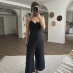 ÖN BAĞLAMALI ASKI AYARLI BİLEK ÜSTÜ MODAL TULUM - SİYAH