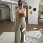 ÖN BAĞLAMALI ASKI AYARLI BİLEK ÜSTÜ MODAL TULUM - HAKİ