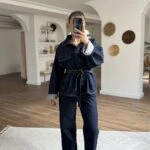 ÖN ÇITÇIT BELKEMERLİ CEKET PANTOLON JEAN TAKIM - LACİVERT