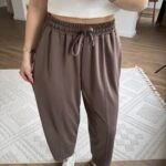 ÖN DİKİŞ BEL LASTİK BALON MODEL İNCE MODAL EŞOFMAN - KAHVE