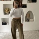 ÖN DİKİŞ BEL LASTİK BOL PAÇA VİSKON PANTOLON - KARAMEL