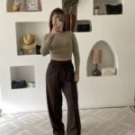 ÖN DİKİŞ BEL LASTİK BOL PAÇA VİSKON PANTOLON - KAHVE