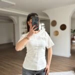 ÖN DİKİŞ DETAY YAN DRAPELİ PAMUK TİŞÖRT - EKRU