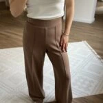 ÖN DİKİŞ GENİŞ PAÇA MODAL PAMUK PANTOLON - KAHVE