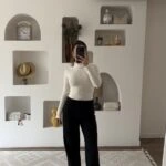 ÖN DİKİŞ SELANİK ÖRGÜ BEL LASTİK PAMUK PANTOLON - SİYAH