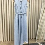 ÖN FERMUARLI ASİMETRİK PÜSKÜL JEAN ELBİSE - MAVİ