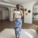 ÖN FIRFIRLI DESENLİ MODAL PAMUK ETEK - MAVİ