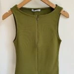 ÖN GİZLİ FERMUAR DETAY PAMUK LİKRA ATLET - YAĞ YEŞİL