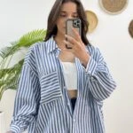 ÖN İÇ PARÇA KUMAŞ SALAŞ ÇİZGİLİ GÖMLEK - İNDİGO