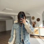 ÖN İÇ PELUŞ KÜRK YAKA ÇIKABİLEN JEAN DETAY ŞİŞME MONT - BEJ MAVİ