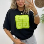 ÖN KABARTMA BASKI SALAŞ TİŞÖRT - SİYAH