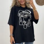 ÖN KADIN NAKIŞ FİGÜR TİŞÖRT - SİYAH