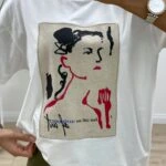 ÖN KETEN KIZ BASKI TİŞÖRT - EKRU