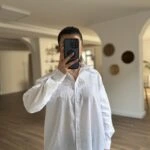 ÖN KOL GÜPÜR NAKIŞ İŞLEME PAMUK SALAŞ GÖMLEK - BEYAZ