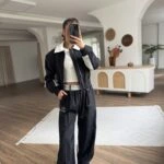 ÖN PARAŞÜT KUMAŞ AKSESUARLI EŞOFMAN - SİYAH